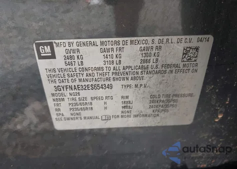 2014 Cadillac Srx Standard из США, поврежденный, VIN 3GYFNAE32ES654349